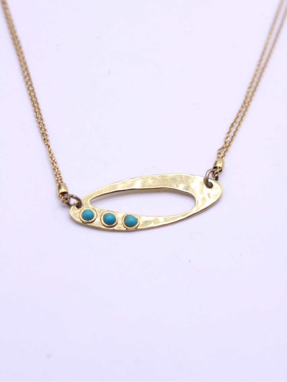 Franck Harvel Paris France Gold Plated Open Oval Necklace with Dyed Howlite